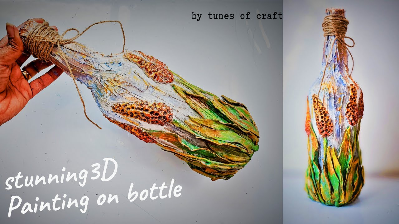 Beautiful 3d Painting On Glass bottle | clay art painting | Air Dry Clay