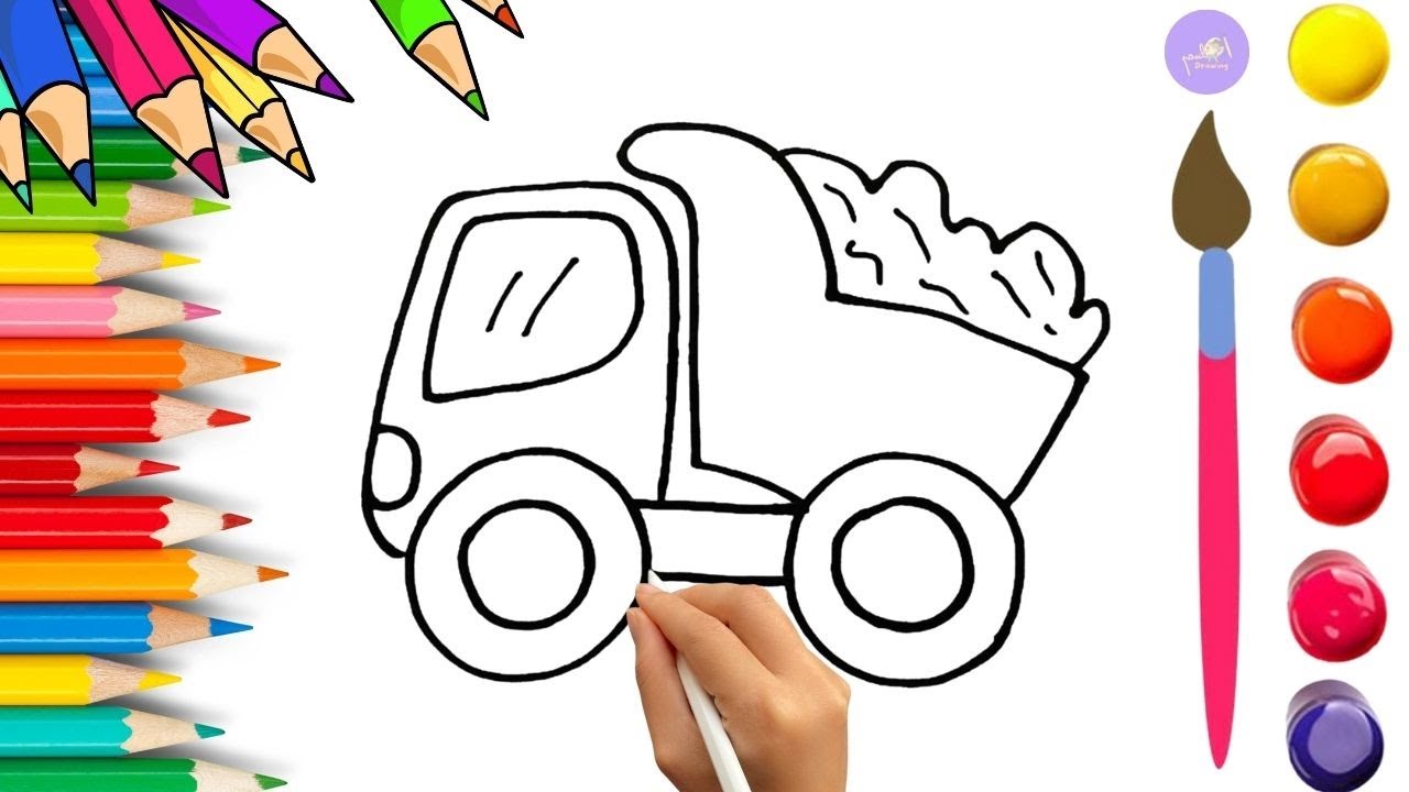 How To Draw cute Dump Truck Drawing, Painting & Coloring For Kids and Toddlers_🌈🎨