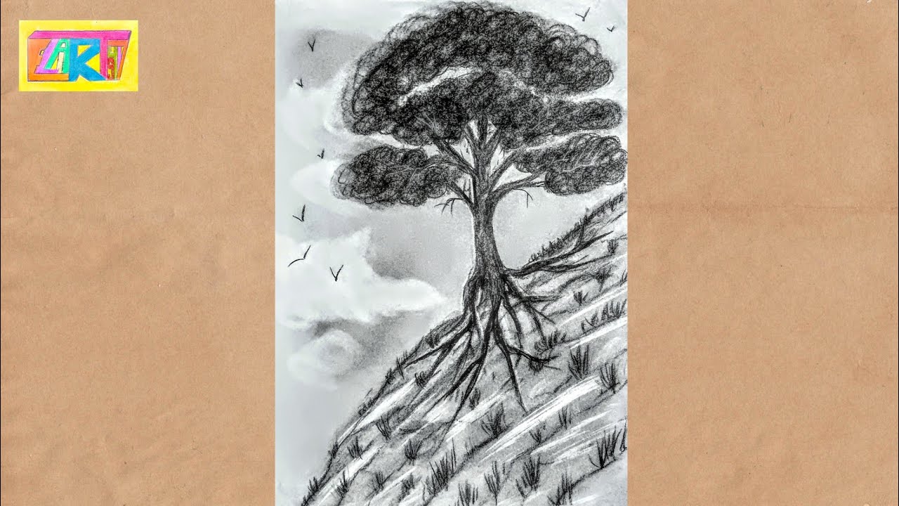 Easy a Tree Drawing with Charcoal Pencil Step by Step for Beginners | Relaxing Art Video 