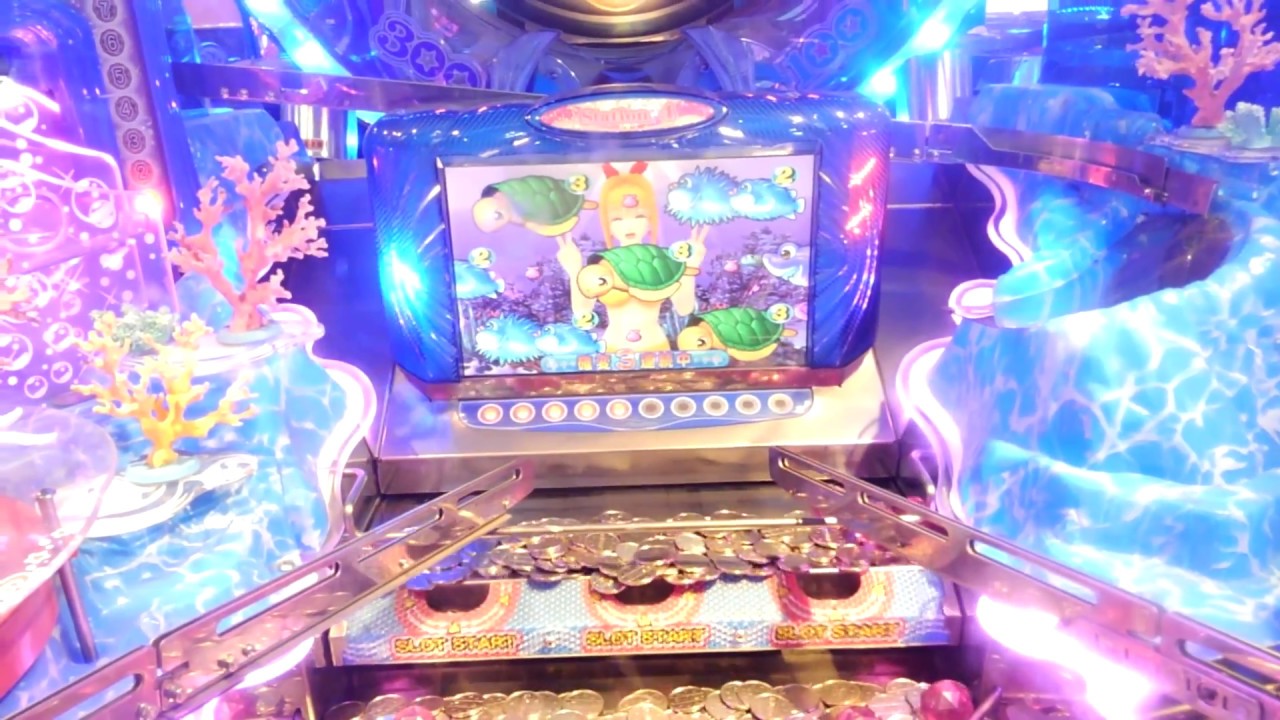 メダルゲームnamco海物語ラッキーマリンシアターデラックス巨大バブルからの777当たりでラッキーチャンス！でマリンタイムだよ♪
