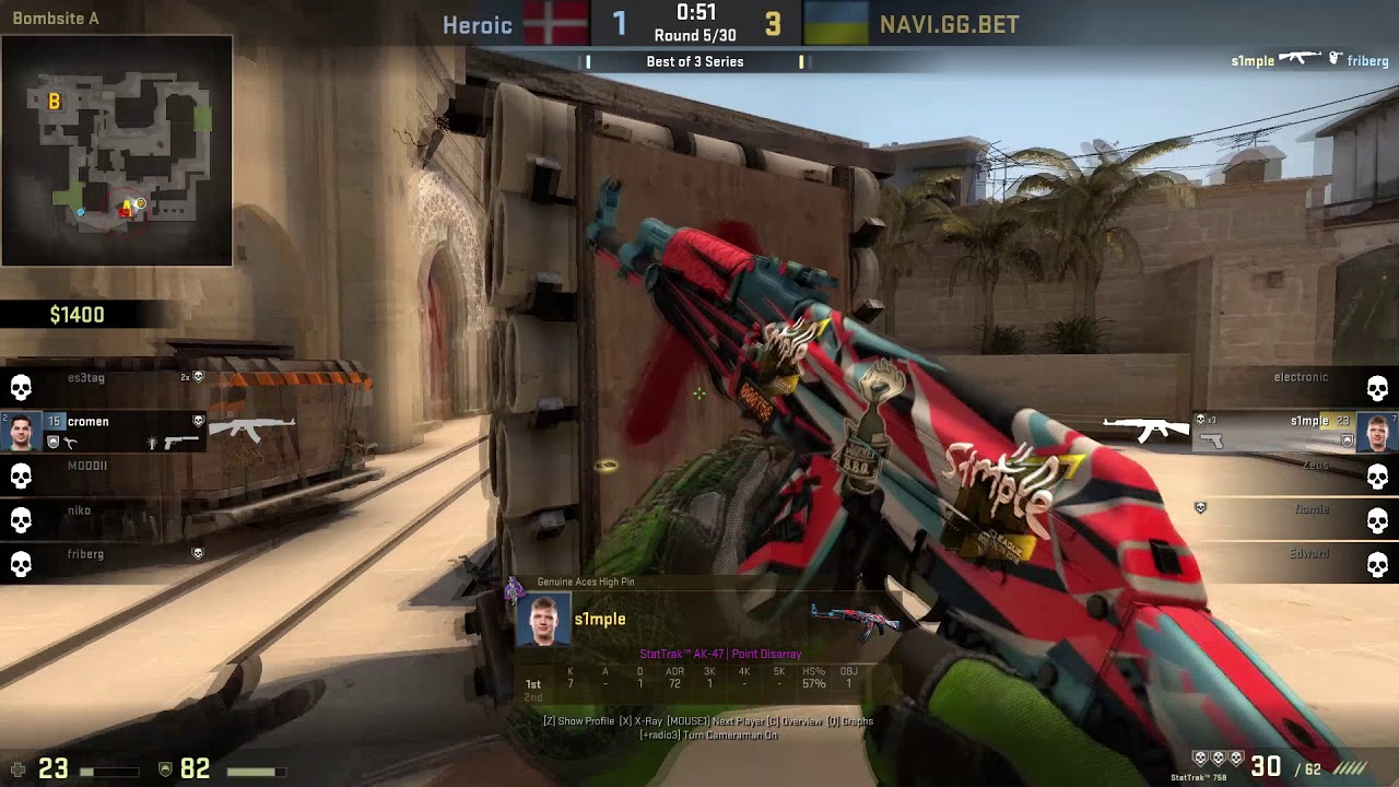 CS:GO POV Demo Na'Vi S1mple (32/18) vs Heroic (de_mirage)