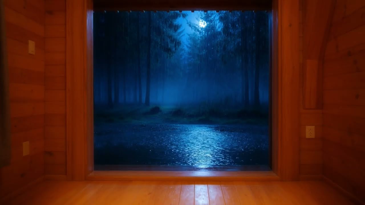 cozy room + window rain + forest night + sleep ambience