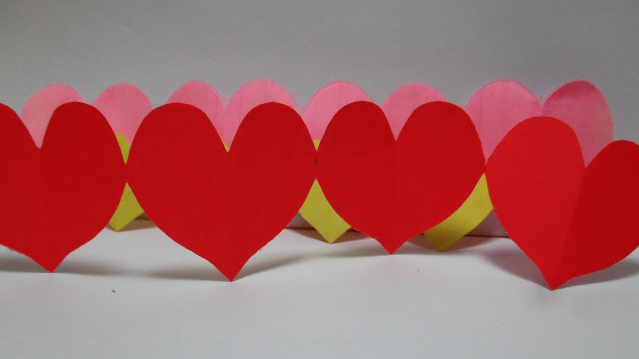 How to Make a Paper Heart Chain design? Valentine's Day Room Decor/Easy 'Origami paper craft.