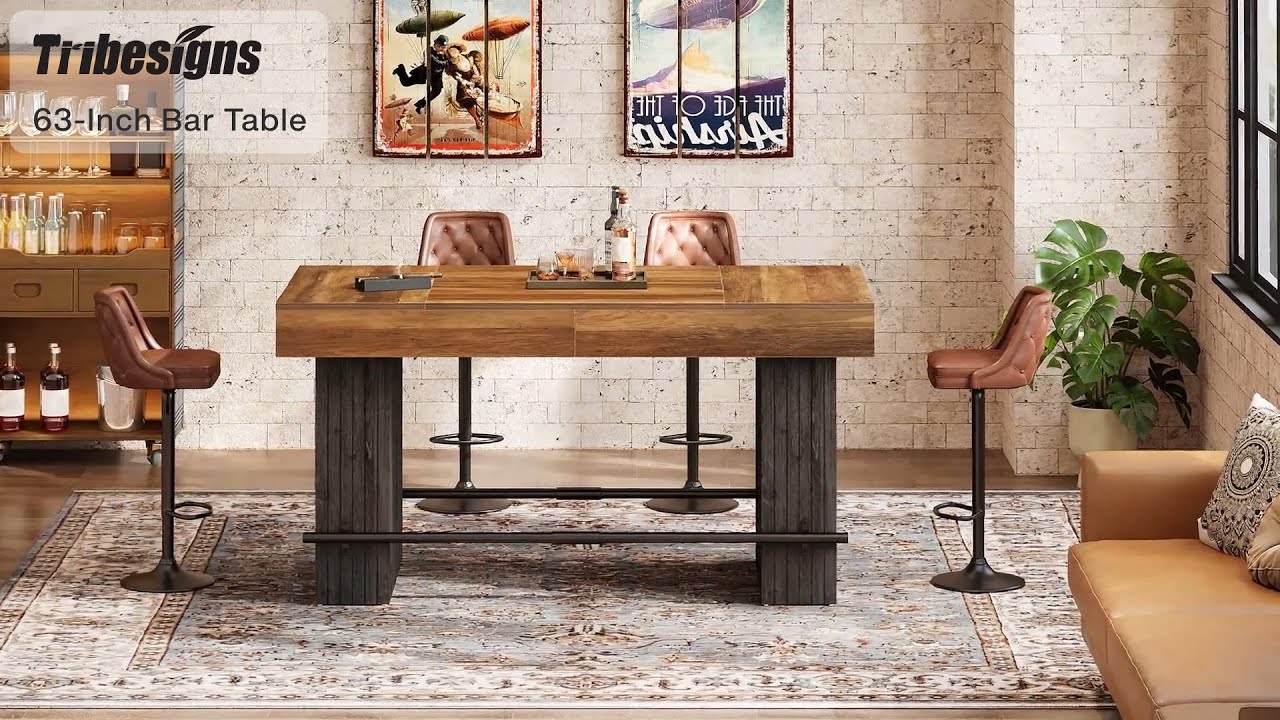 🥳 Tribesigns 63-Inch Bar Table: Game Night & Dinner Party Essential! 🍾 - SL0037 #IndustrialVibe