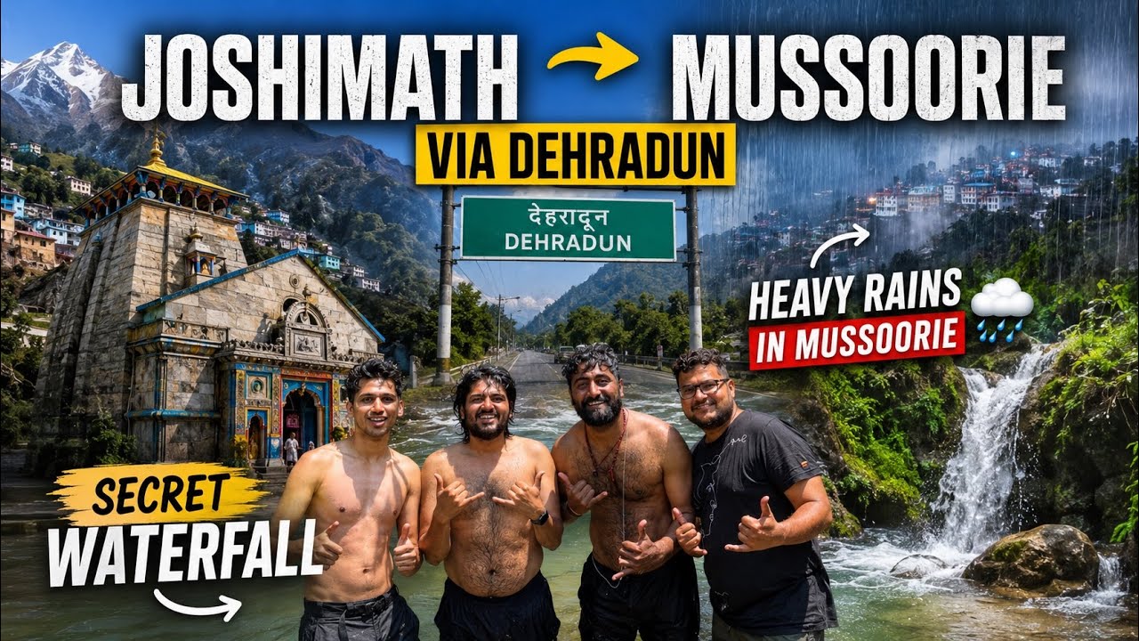 Joshimath to Mussoorie via Dehradun | Hidden Waterfalls | Heavy rain in Mussoorie | Kannada Vlog 