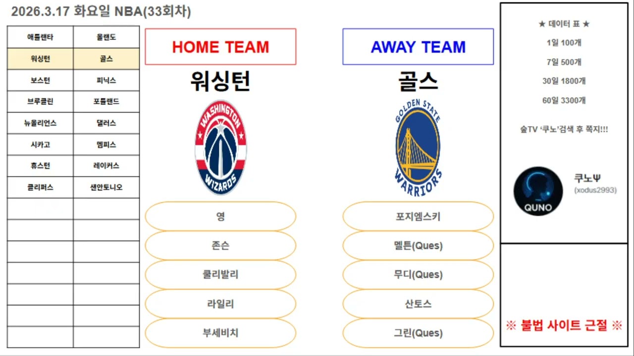 [3월17일 화요일]🏀NBA 미국농구 느바🏀전 경기 분석 코멘트 ㅣ농구분석 축구분석 배구분석 야구분석  KBL NPB KBO MLB NBA KOVO WKBLㅣ