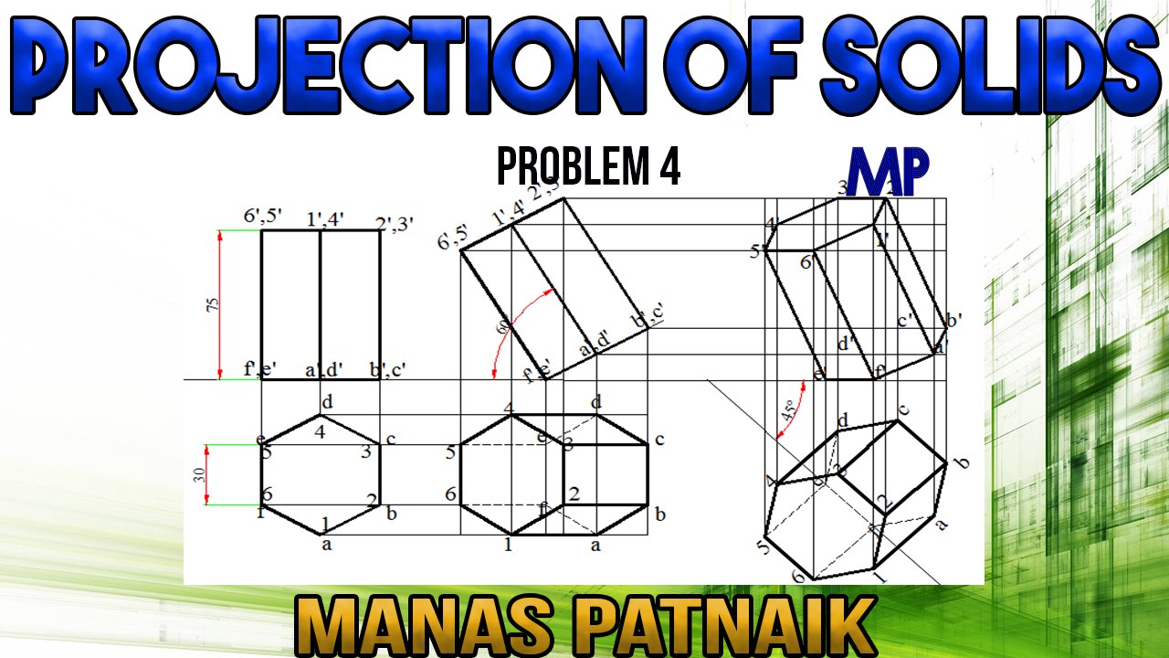 Projection of Solids_Problem 9_Hexagonal Prism with axis inclined to HP & edge inclined to VP