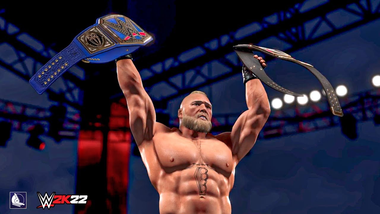WWE 2K22 Roman Reigns vs Brock Lesnar (double champion, Winner Take all) WrestleMania Arena!