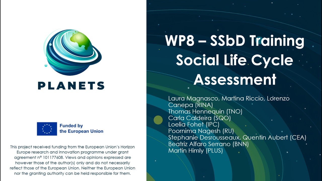 PLANETS SSbD Training on Social Life Cycle Assessment (sLCA)