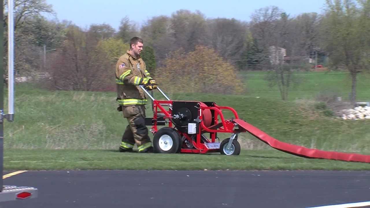 RollNRack Power Roller XL - Fire hose roller for large diameter hose In Action - RollNRack System