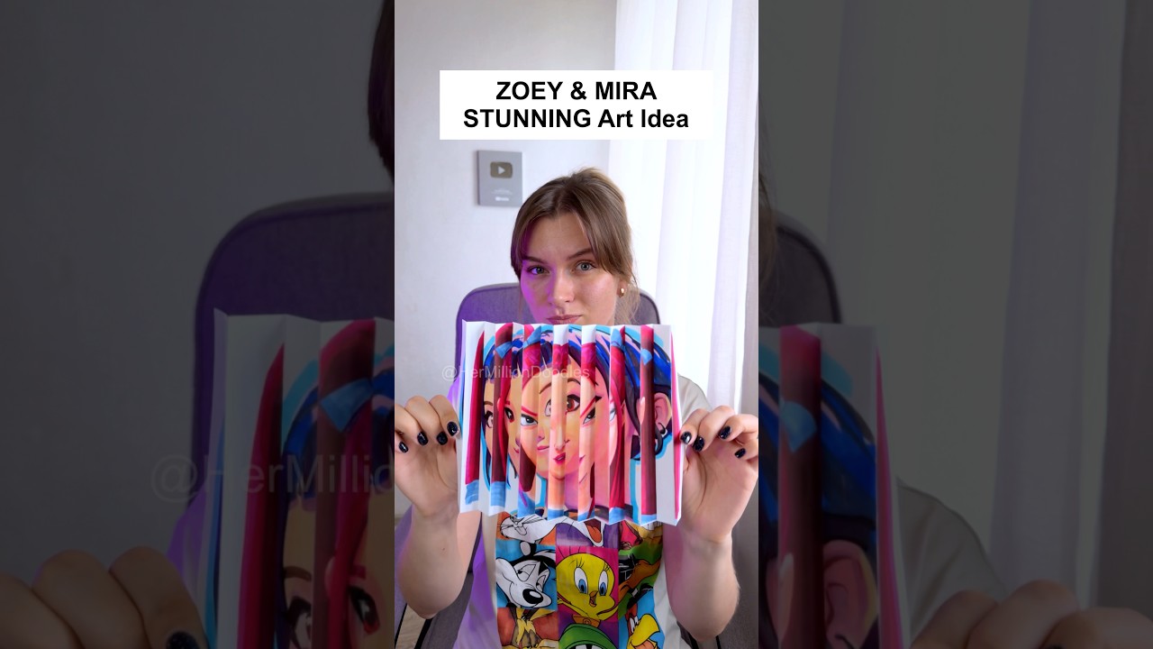 Zoey & Mira 💙🩷 K-pop Demon Hunters ✨ Creative DIY Art Idea #art #diy #drawing #markers