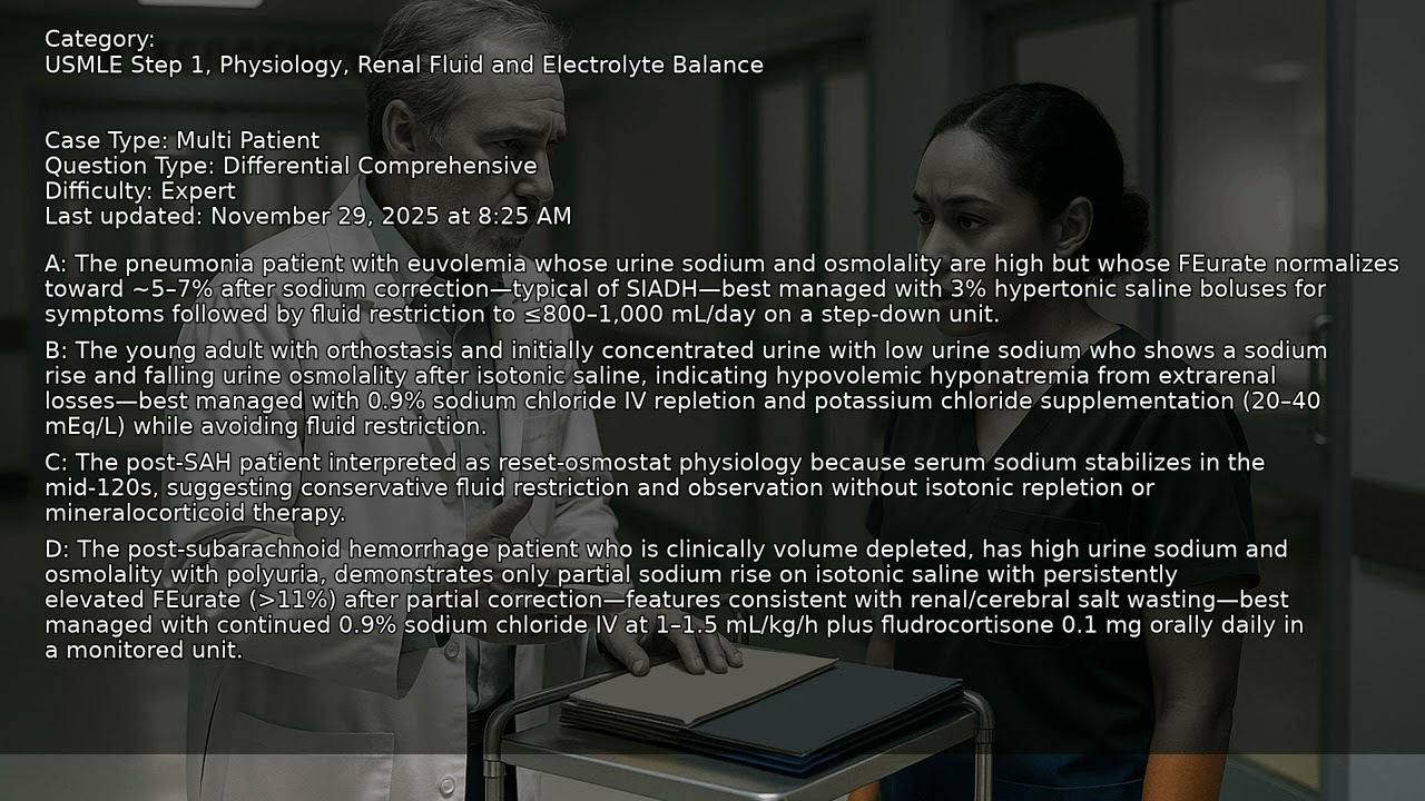 Renal Fluid and Electrolyte Balance, Physiology, USMLE Step 1 - Full Vignette with Extended Explanat