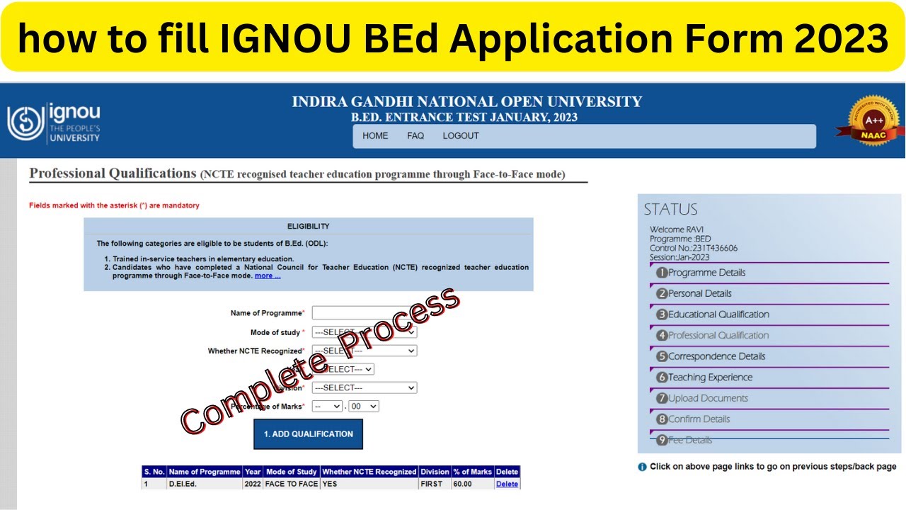 how to fill IGNOU BEd Application Form 2023 | IGNOU BEd 2023 Application form process