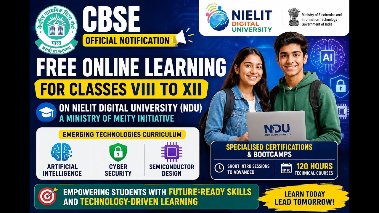 CBSE Official Notification 2026 🔥 Free AI & Cyber Security Courses for Class 8-12 | NIELIT Digital