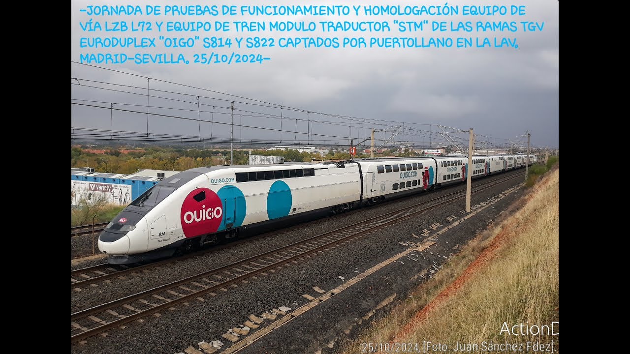 TGV EURODUPLEX OIGO 814, 822 en pruebas de LZB L72 con STM pasando por alrededores de Puertollano.