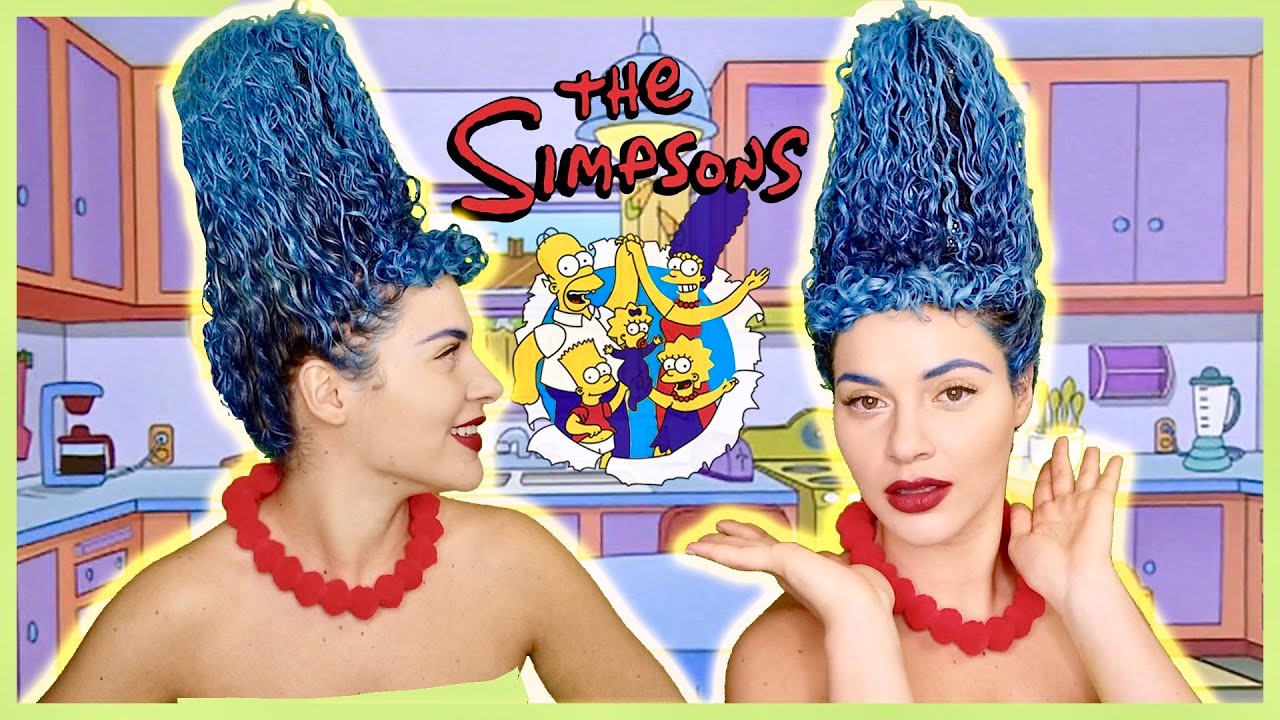 I TRANSFORMED MYSELF INTO MARGE SIMPSON FOR HALLOWEEN (curly hair)