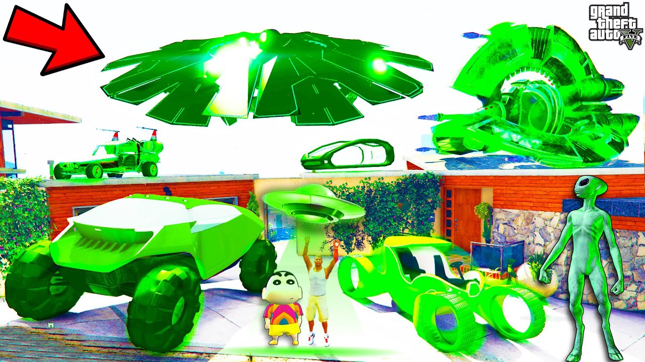 Franklin Collecting SECRET ALIEN VEHICLES in GTA 5 | SHINCHAN and CHOP