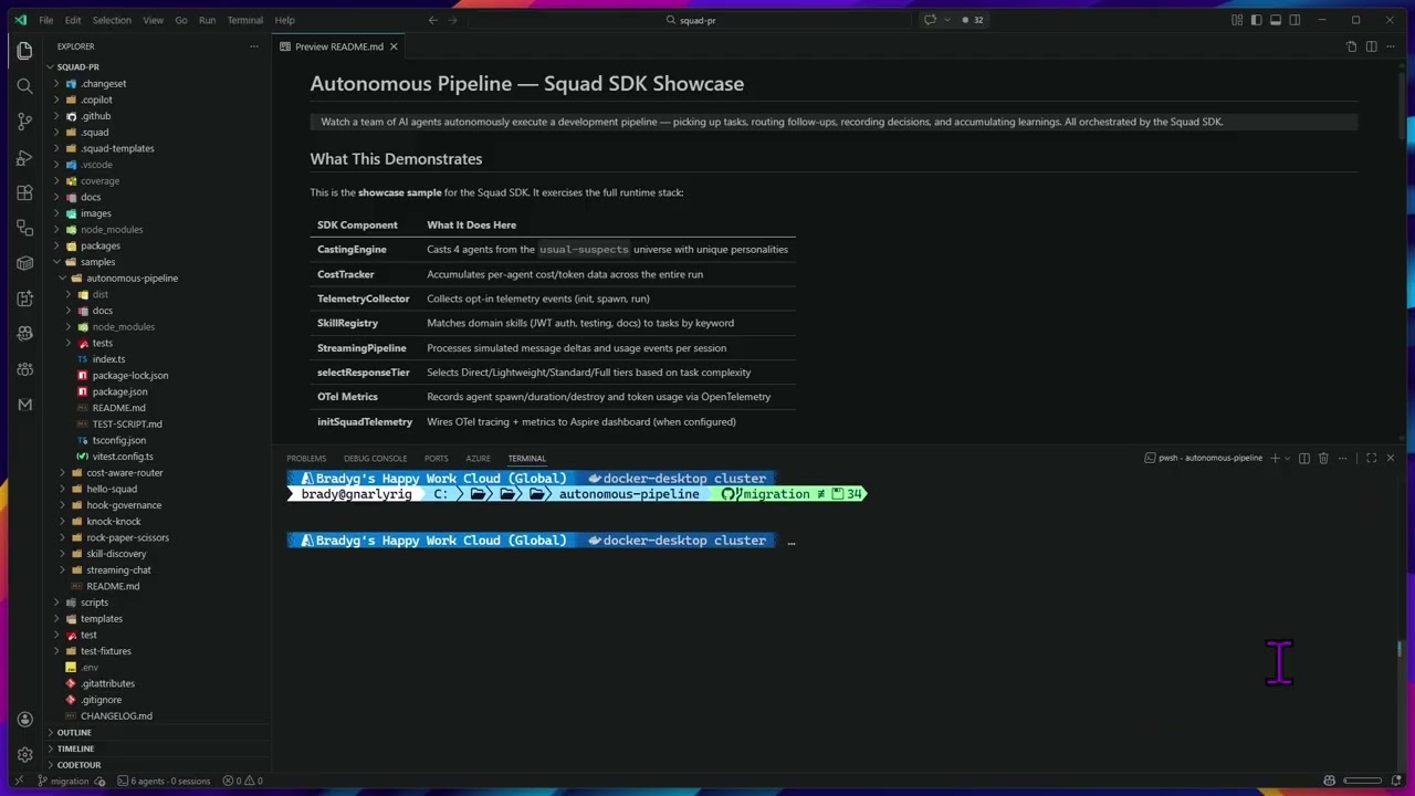 Squad SDK and OpenTelemetry to Aspire Dashboard