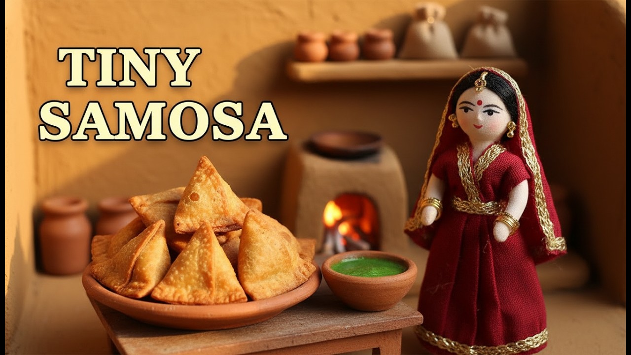 Miniature Doll Samosa Cooking ASMR | Indian Village Tiny Kitchen Story