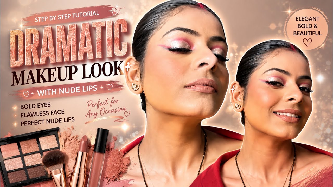Dramatic makeup with nude lips