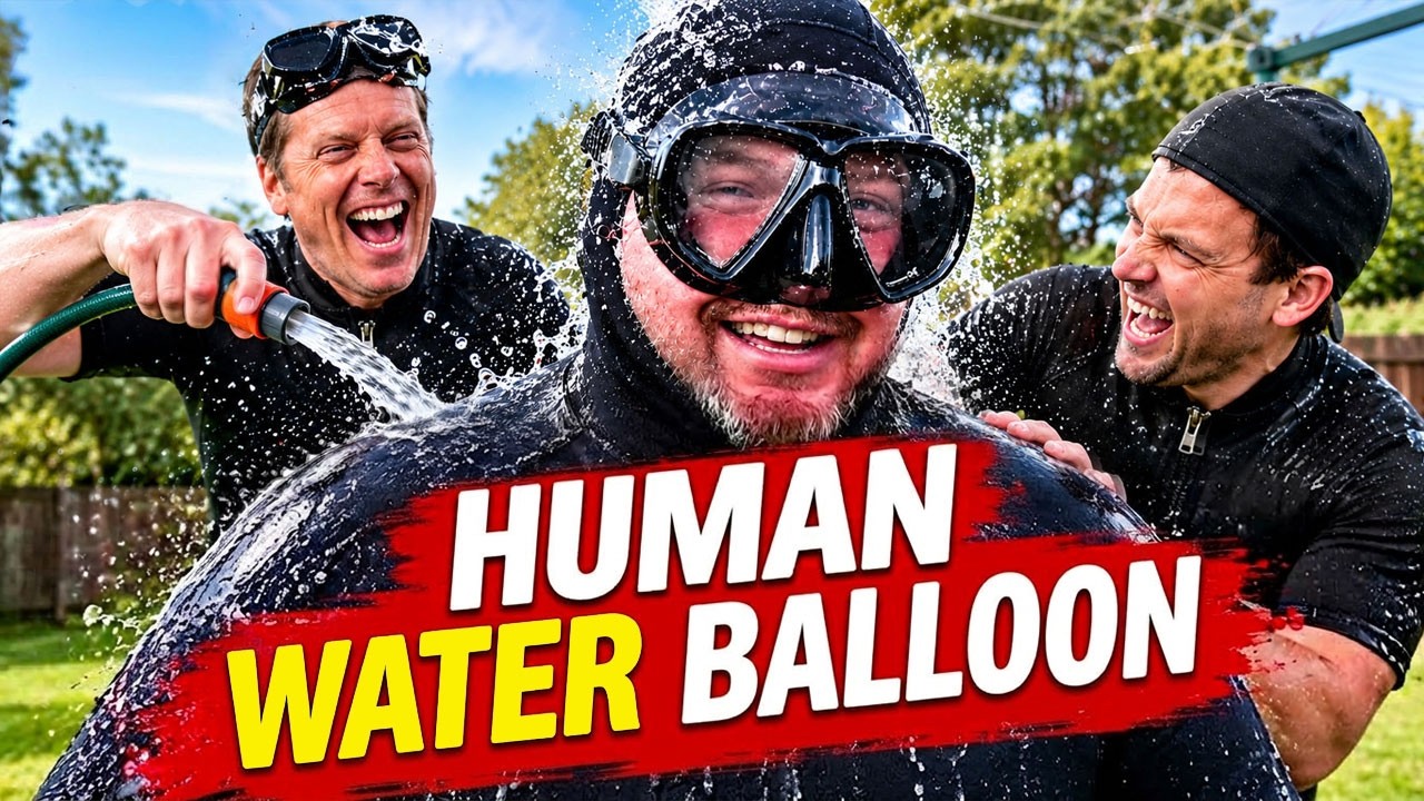Over Inflating A Wetsuit With Water - Human Water Balloon