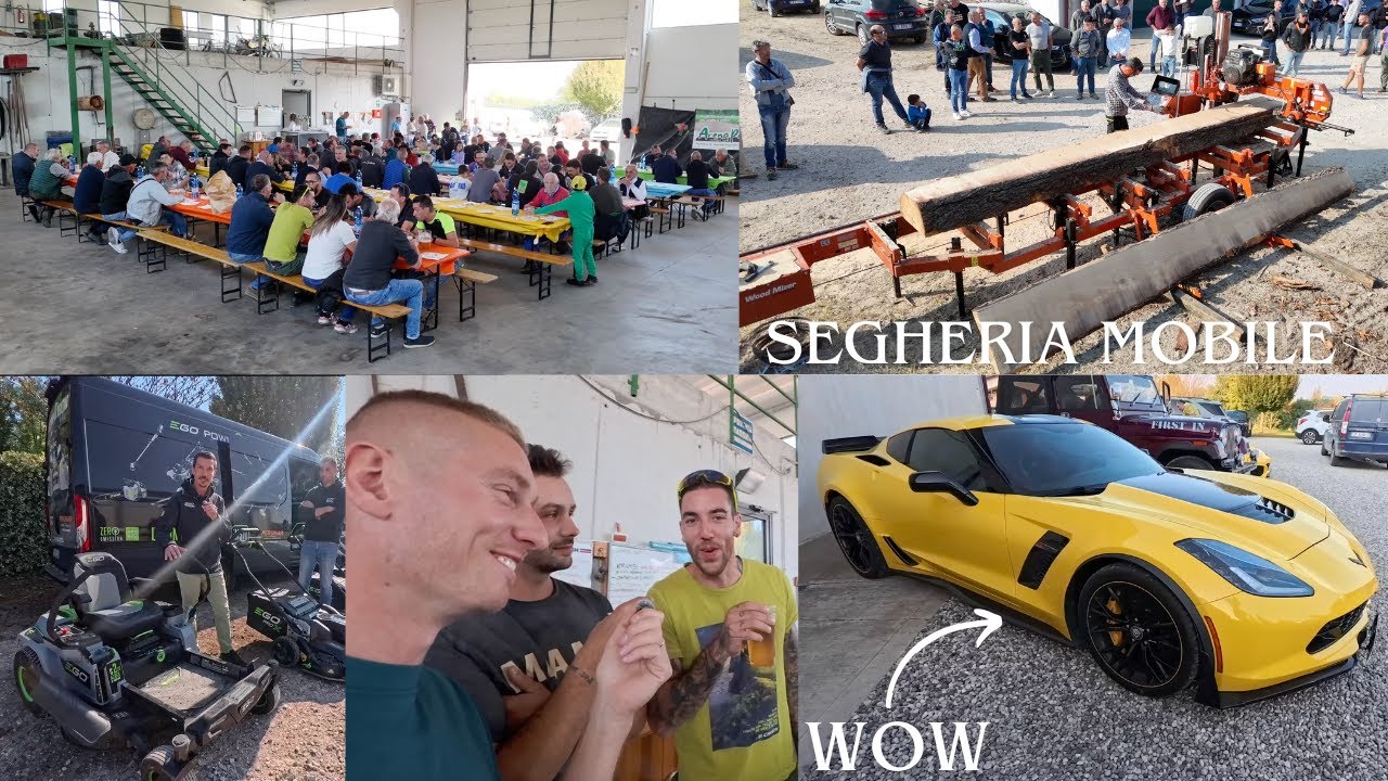 FESTA IN CAPANNONE CON I  COLLABORATORI, PREPARAZIONE, DIMOSTRAZIONE SEGHERIA MOBILE ED EGO POWER