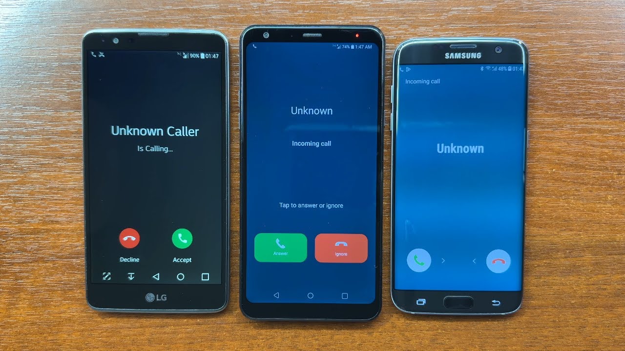 LG Stylo 2V vs Stylo 5 vs Samsung Galaxy S7 Edge Unknown Caller Incoming Calls with Stock Dialers
