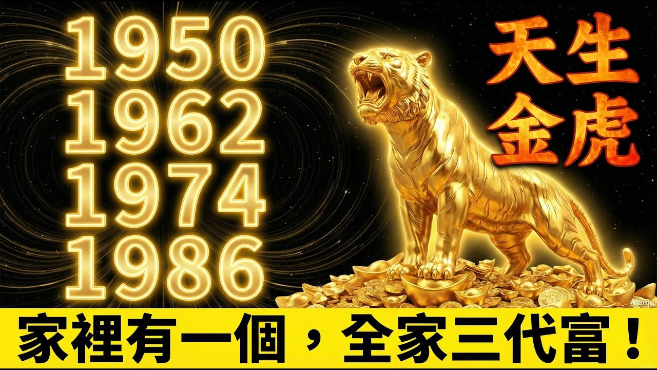 屬虎人2026年大翻身！這4個年份出生的虎，是天生的「金虎」，家裡只要有一個，全家三代不愁錢！#2026生肖虎運勢 #属虎2026运势 #1986屬虎 #1974屬虎 #1962年屬虎 #1950屬虎