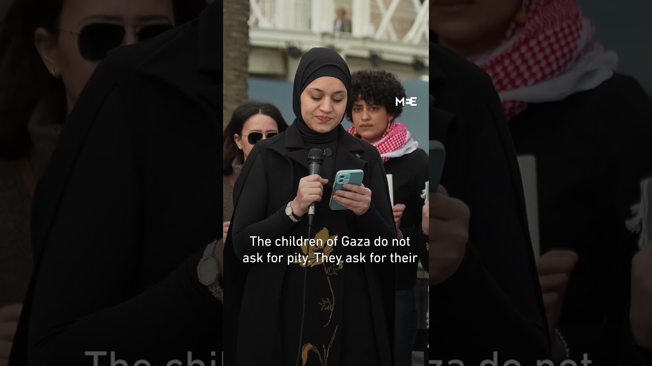 Barcelona demonstrators unveil large Hind Rajab banner on second anniversary of her murder