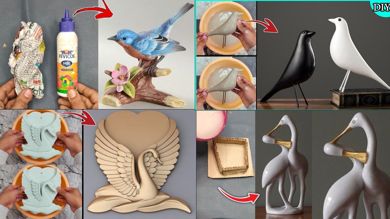 4 Unique Bird Showpiece Craft Ideas • 4 Easy Craft Ideas • Cement Craft ideas • Clay Craft • DIY