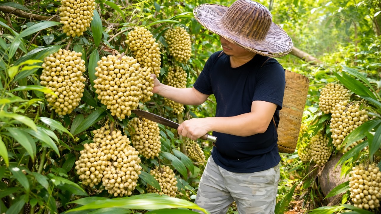 Gathering bamboo shoots and wild fruits - Hunting frogs at night, cooking, surviving in the forest