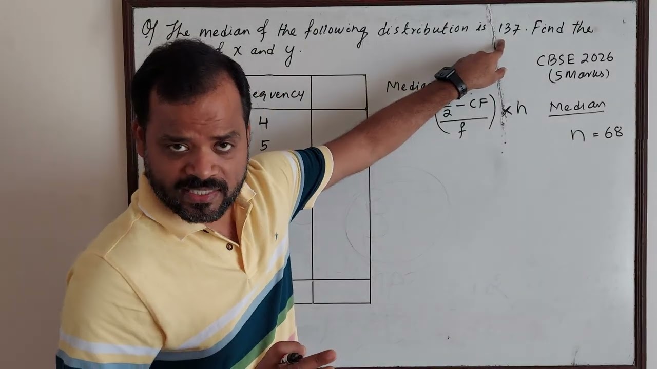 The median of the following distribution is 137. Find the values of x and y.