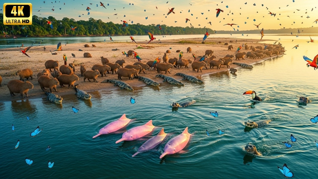 Silent Amazon River at Dawn 🌿 Pink Dolphins, Jungle Sounds & the Ultimate Earth Wildlife Journey 8K