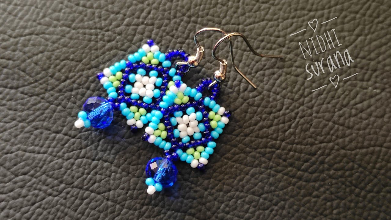 ⚜️ Squared, Beaded Tile Earrings/ Seed beads and Crystal Jewelry/ Aretes Tutorial diy(0572)
