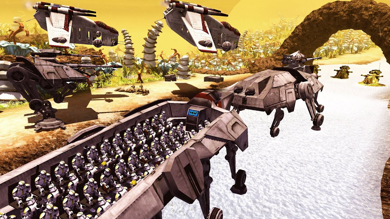 Clone Troop Transport Invasion of JUNGLE RIVER! - Men of War: Star Wars Mod Battle Simulator