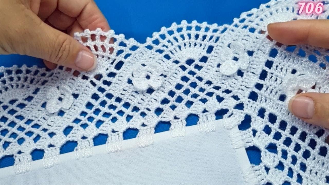 Hermosa puntilla de macizos con flores en relieve ⭐ Tutorial puntilla fácil de una sola vuelta 🌺 706