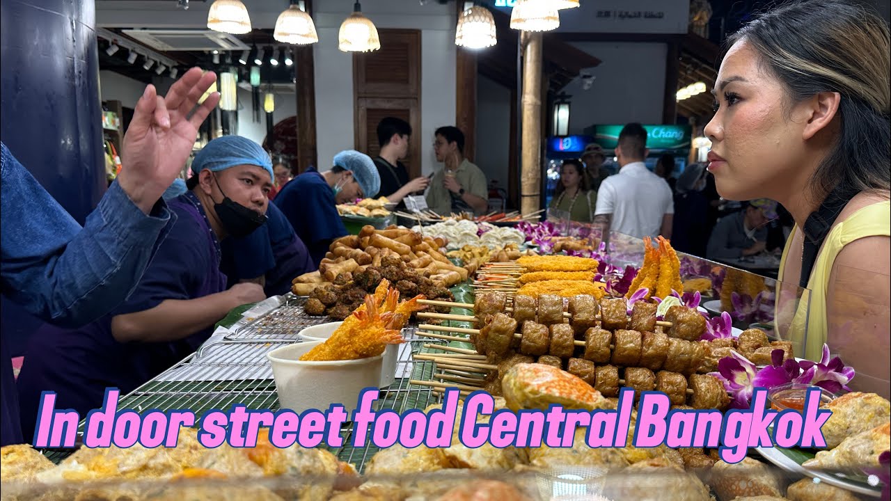 Indoor Street Food Court in Central Bangkok Thailand 🇹🇭.