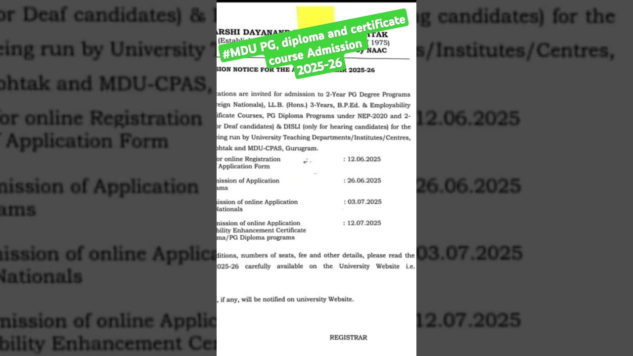 #MDU admission 25-26 #PG admission forms #Certificates and diploma course admission #2025-26 #Shorts