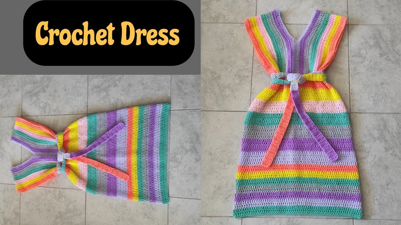 Crochet Straight Dress//Crochet Multicoloured Dress with a Belt