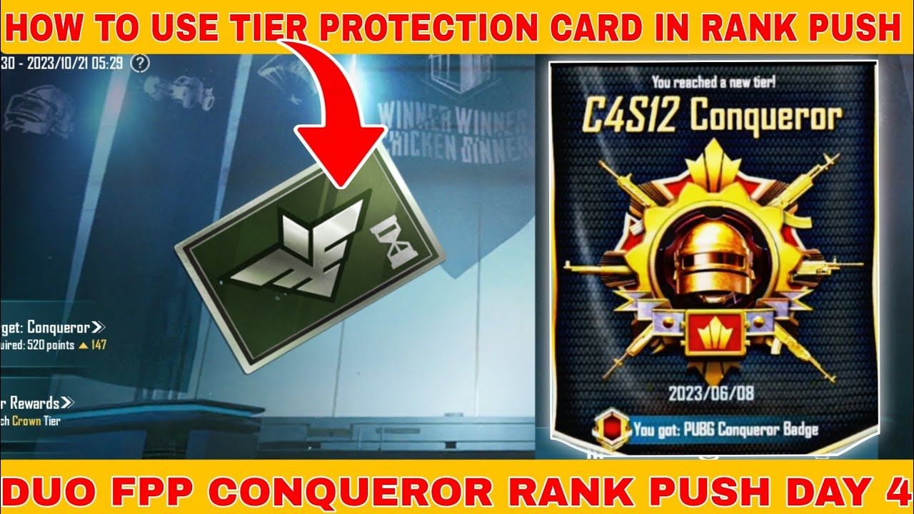 How to use tier protection card in conqueror rank push || duo fpp conqueror rank push day 4 |