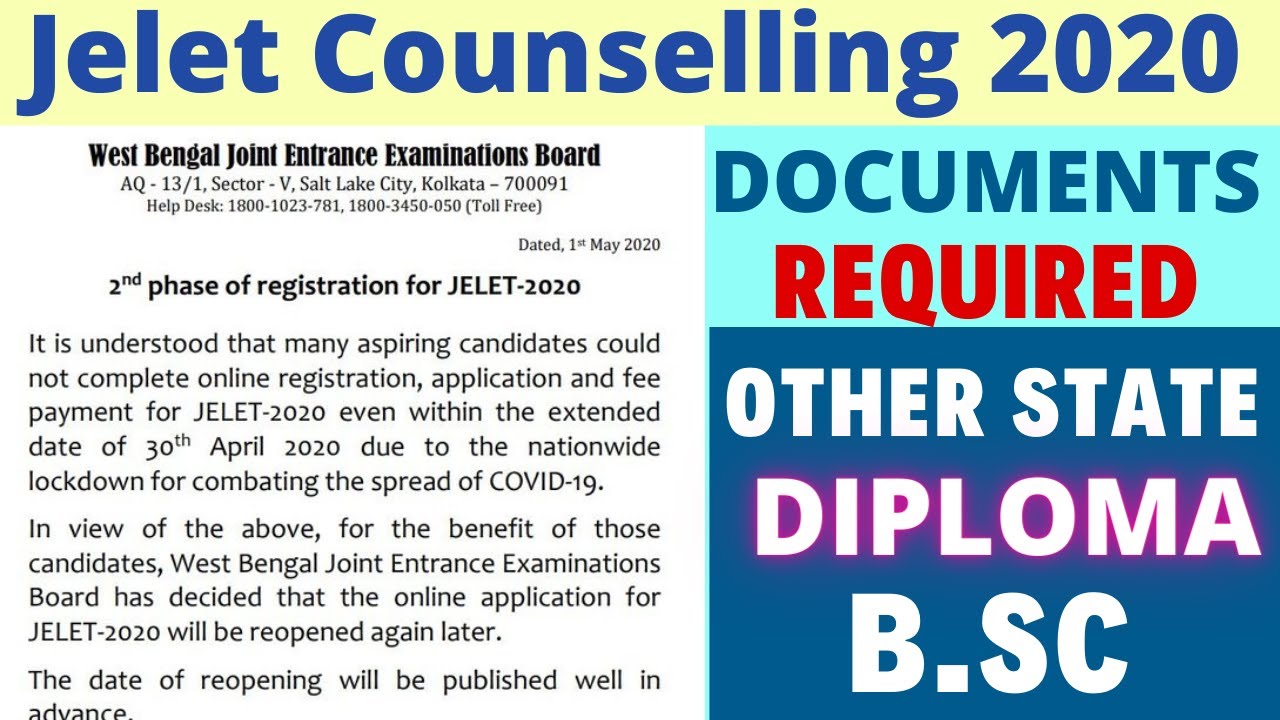 JELET 2020 Counselling Documents Required | Other State | Diploma (including pharmacy) | B.Sc