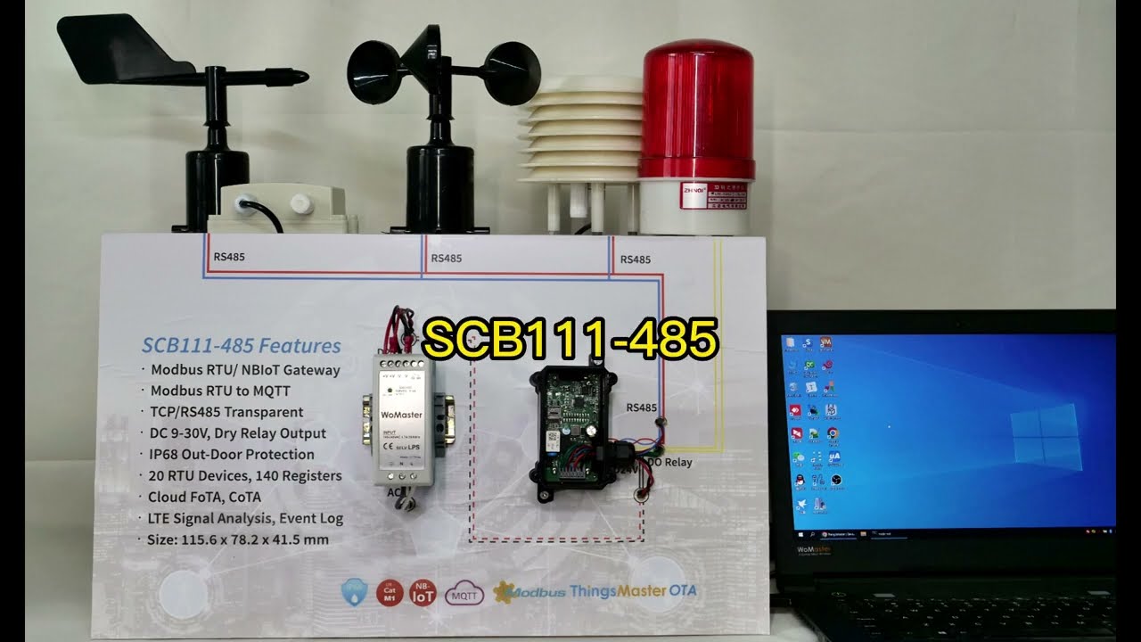 Industrial IoT Gateway SCB111-485 Demo, Modbus environment sensors to Cloud by NBIoT cellular