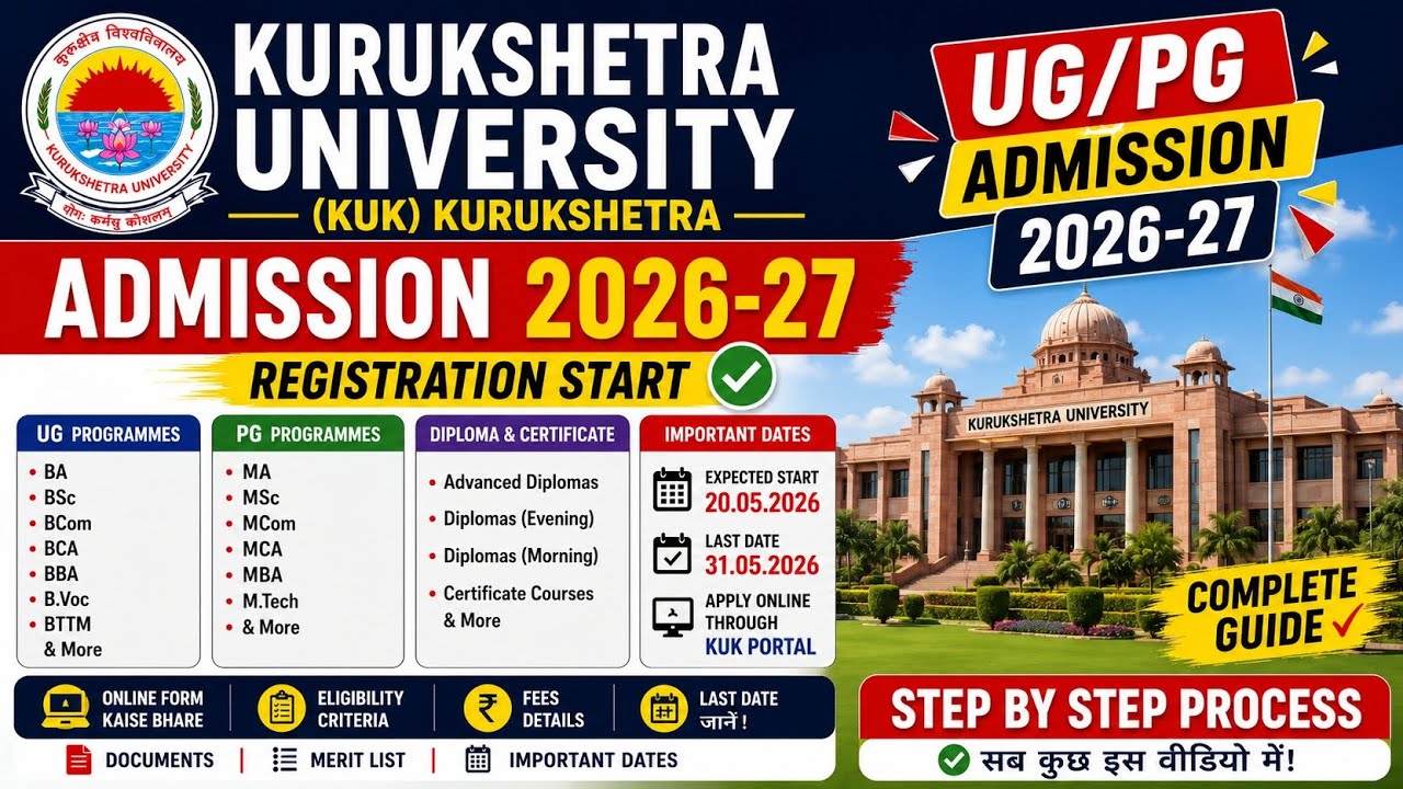 Kurukshetra University Regular Admission 2026| UG/PG admission 2026, Entrance test ya merit base
