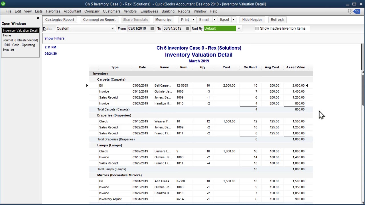 QuickBooks Desktop Report: Inventory Stock Status by Item