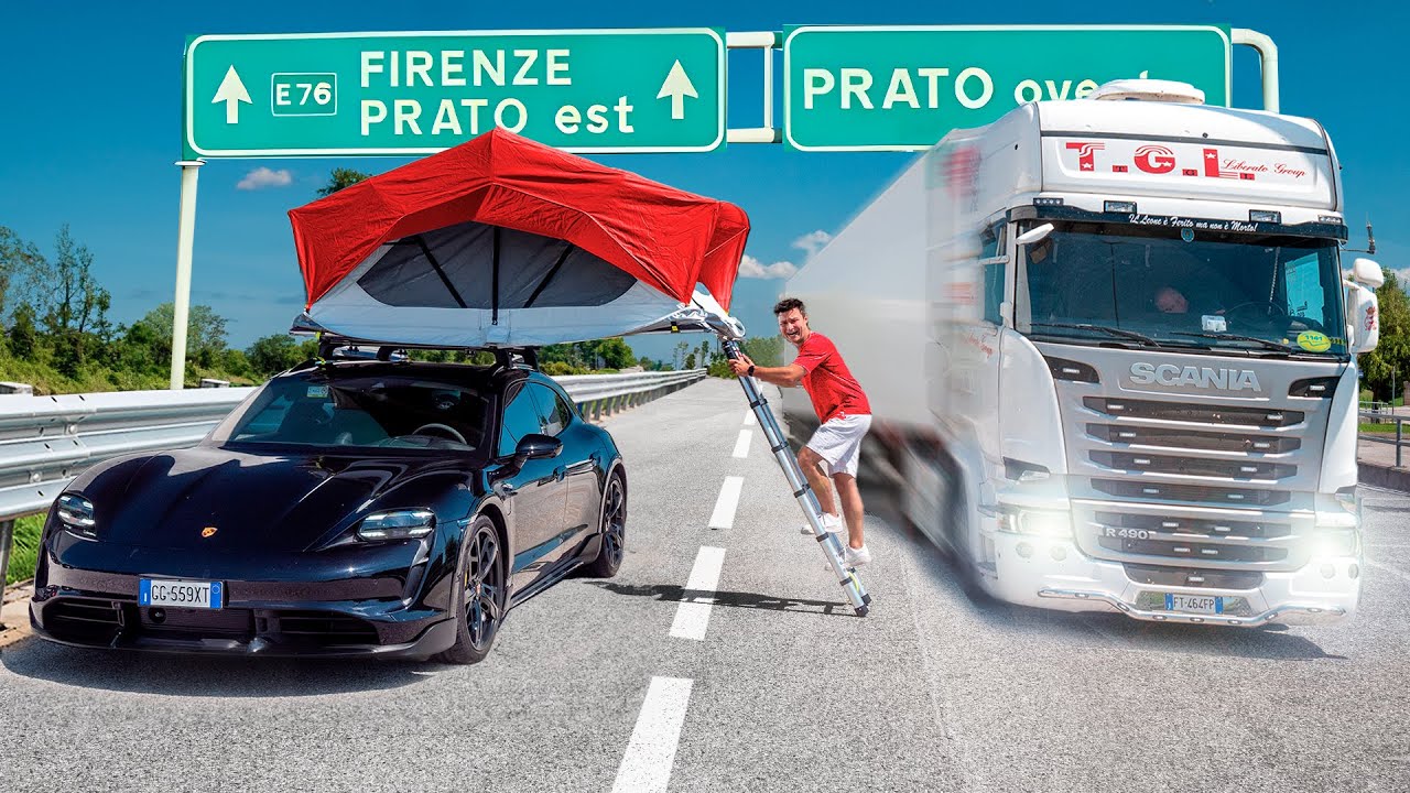 CAMPING in AUTOSTRADA con la PORSCHE!