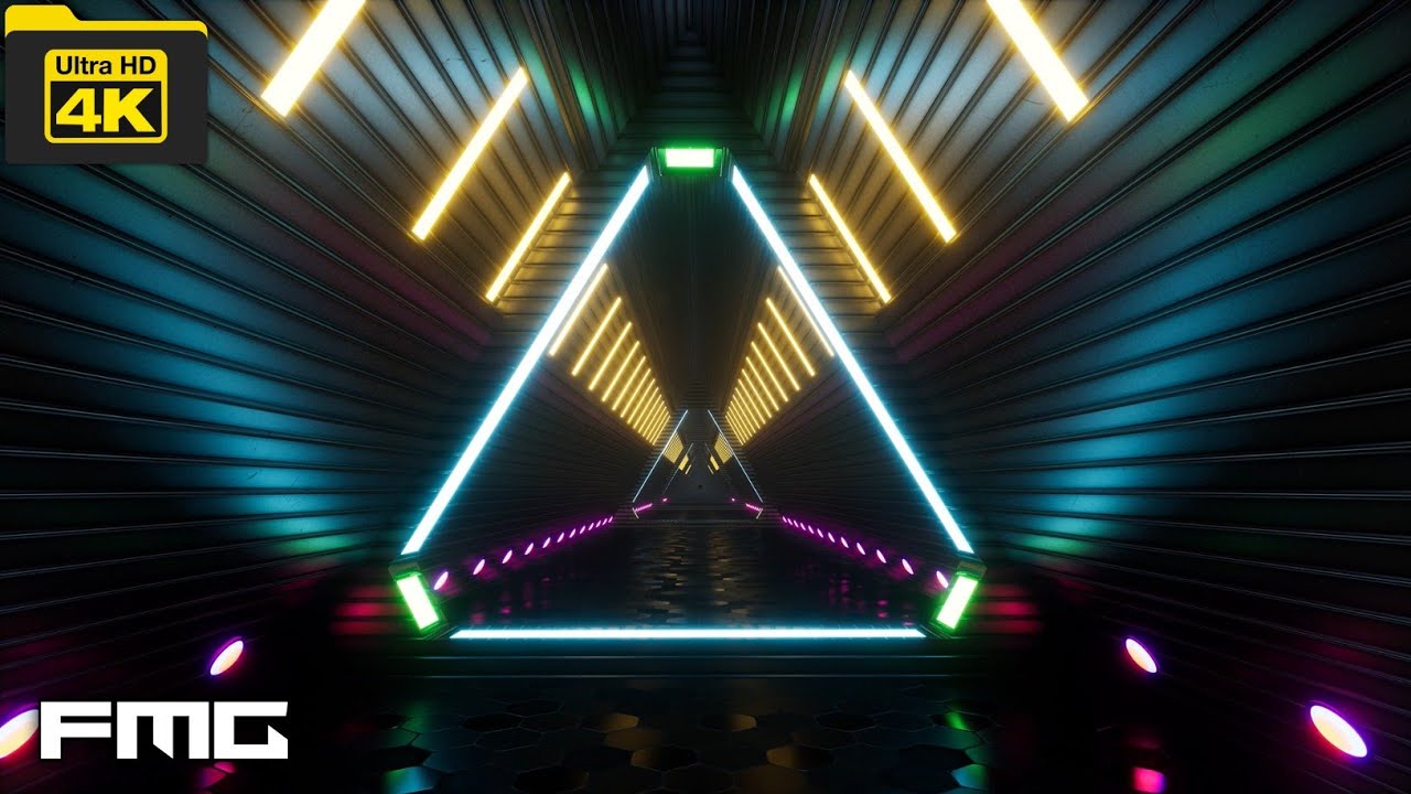 4k Video | 3d techno neon light tunnel corridor led blink vj #72 | No Copyright Loop Video
