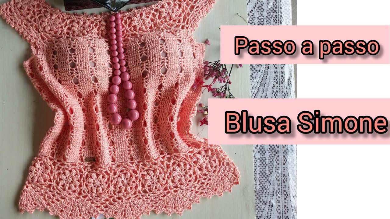 Blusa de croche Simone parte 1😱✅fiz com linha Anne 2  novelos e agulha 1.75 flor, motivo,Val croches