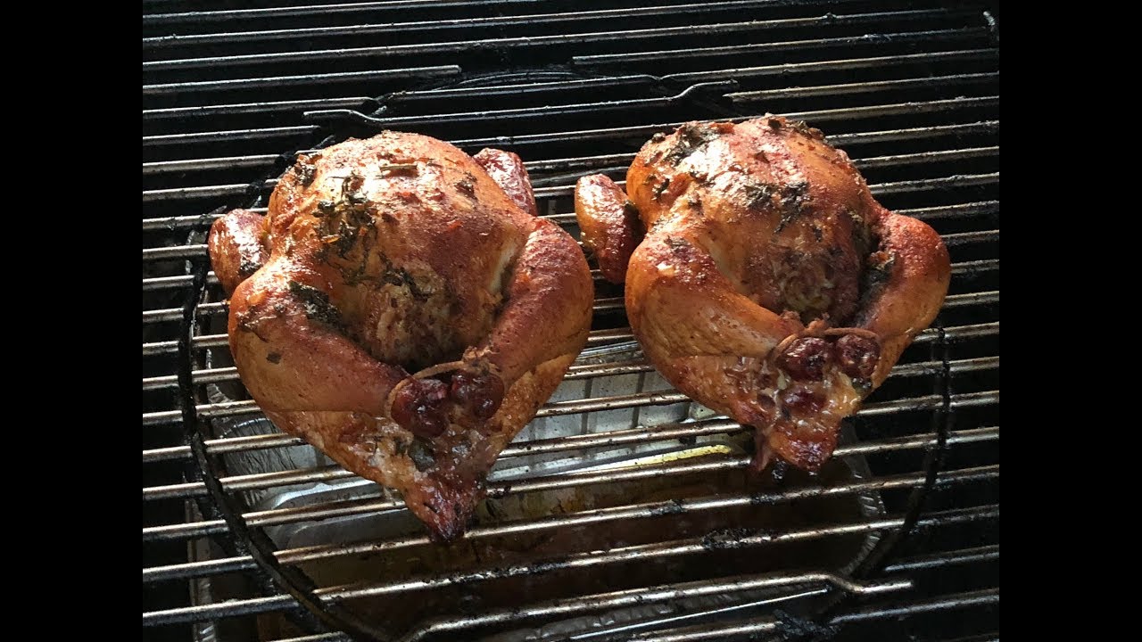 Smoked Cornish Hens Stuffed With Dirty Rice