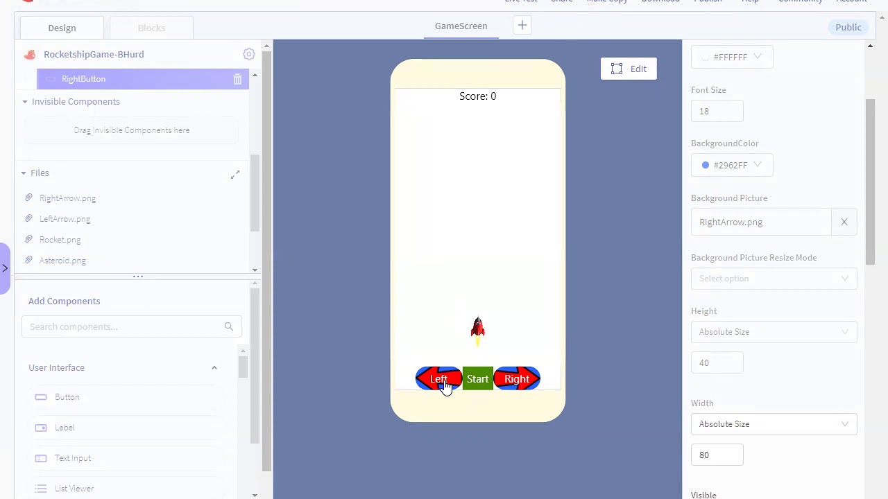 Rocketship Game Thunkable