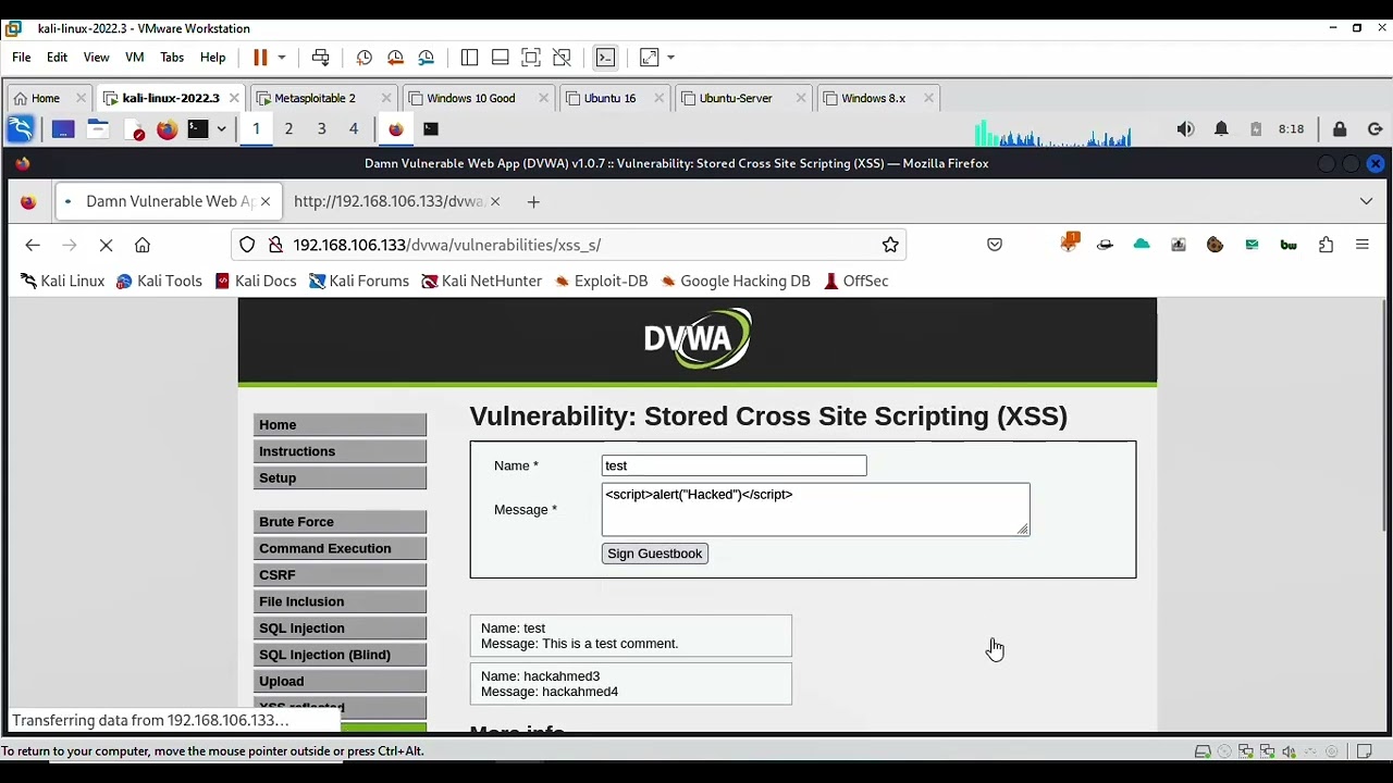 DVWA : XSS Stored